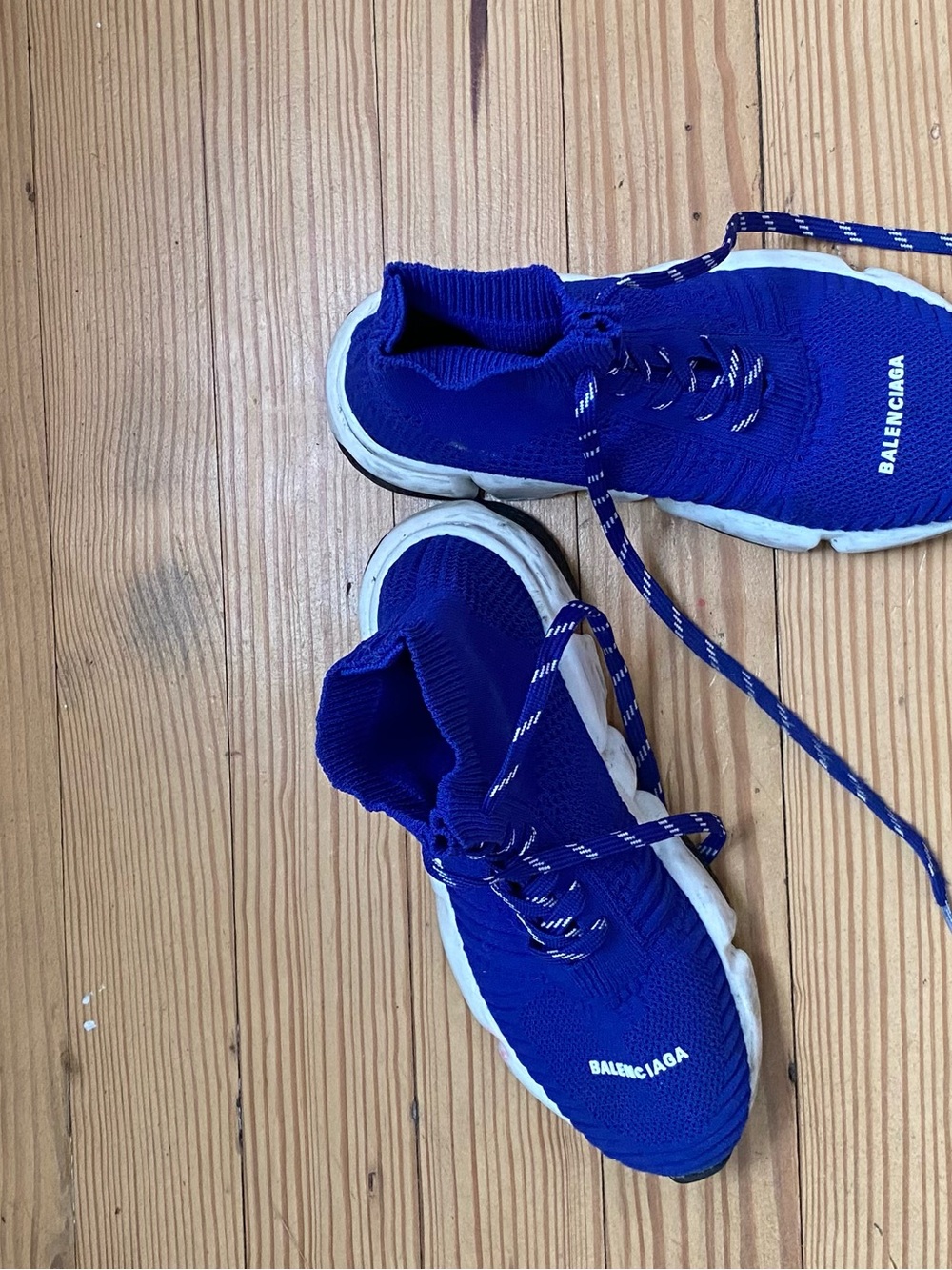 Balenciaga Men's Knit Runner Sneakers in Blue with White Soles